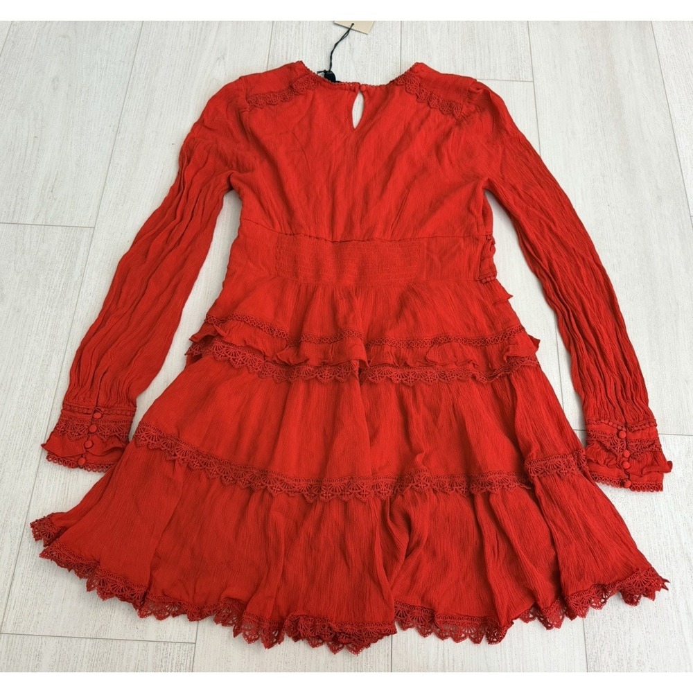 NWT AllSaints Zora Floral Ruffle Mini Dress Sz 8 US - Red Tiered $299 - Picture 10 of 16